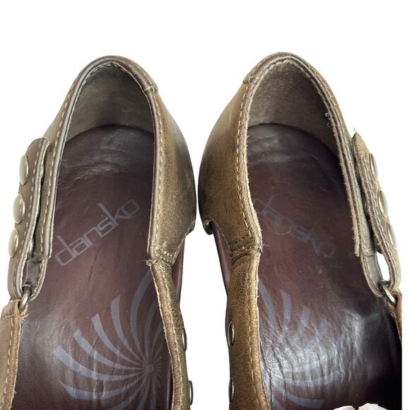 Dansko Becca Brown Leather Studded Heeled Clogs Women’s 40 US 9.5–10 Shoes - Picture 3 of 11